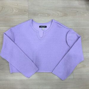 Urban Outfitters Parker Notch Long Sleeve Top in Purple, small, oversized, crop